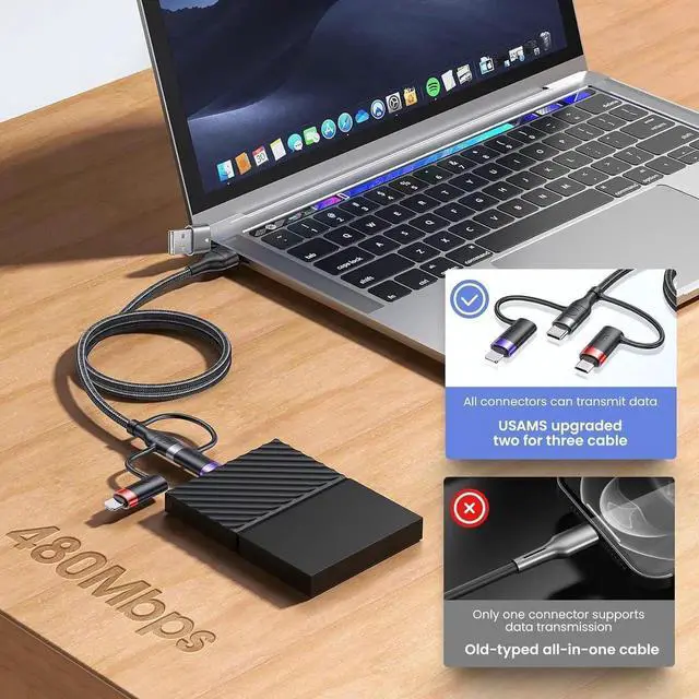Alt view image 2 of 7 - PD 60W USB C Multi Fast Charging Cable Nylon Braided Cord 5-in-1 3A USB/C to Type C/Micro/Phone Fast Sync Charger Adapter Compatible with Laptop/Tablet/Phone (4FT Grey)