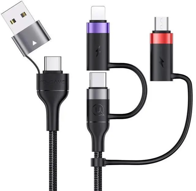 Main image of PD 60W USB C Multi Fast Charging Cable Nylon Braided Cord 5-in-1 3A USB/C to Type C/Micro/Phone Fast Sync Charger Adapter Compatible with Laptop/Tablet/Phone (4FT Grey)
