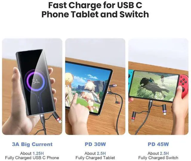 Alt view image 7 of 7 - PD 60W USB C Multi Fast Charging Cable Nylon Braided Cord 5-in-1 3A USB/C to Type C/Micro/Phone Fast Sync Charger Adapter Compatible with Laptop/Tablet/Phone (4FT Grey)