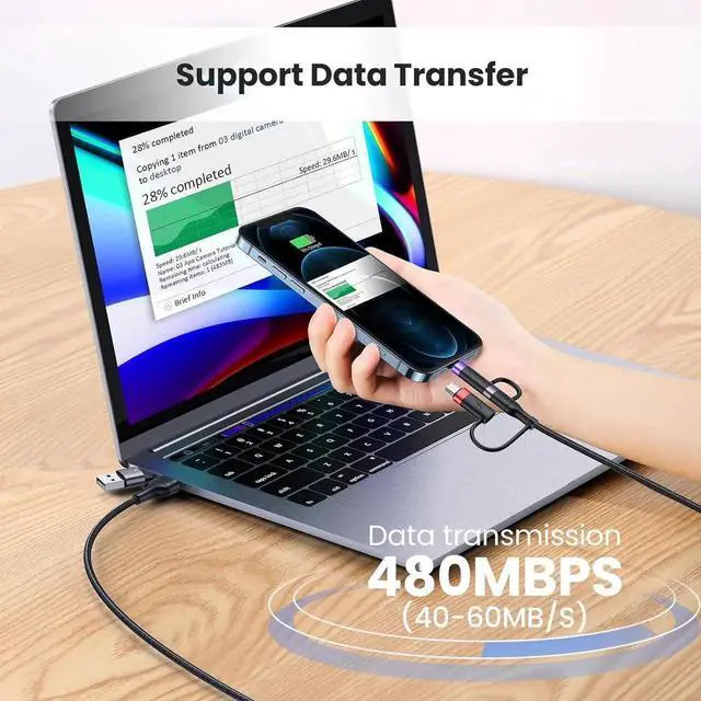 Alt view image 5 of 7 - PD 60W USB C Multi Fast Charging Cable Nylon Braided Cord 5-in-1 3A USB/C to Type C/Micro/Phone Fast Sync Charger Adapter Compatible with Laptop/Tablet/Phone (4FT Grey)
