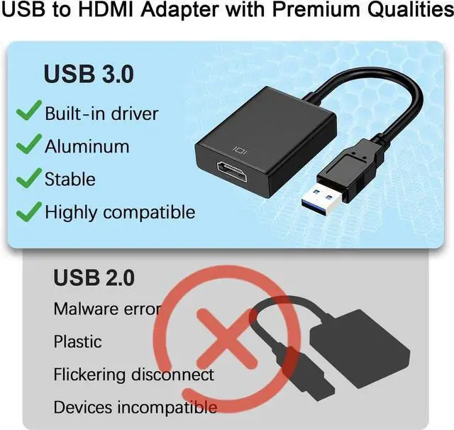 Alt view image 4 of 6 - JAENFONG USB to HDMI Adapter for Monitor | USB 3.0 to HDMI for PC Laptop MacBook | Compatible with Windows MacOS Android (Midnight Black USB3.0)