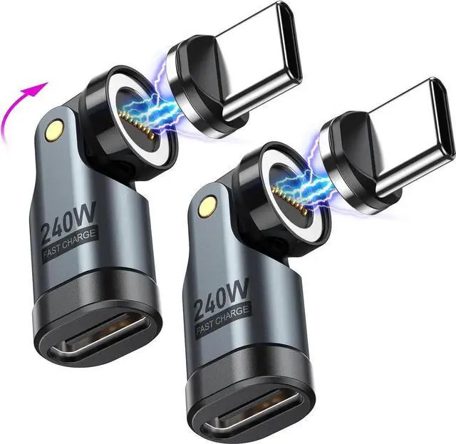 Main image of JAENFONG USB C Magnetic Adapter PD 240W(2Pack) 9PIN USB C 90 Degree Adapter/C Right Angle Adapters/360 &180 Degree C to C Adapters for 1Phone 16/15 Ma-Book Pro/1Pad Series Galaxy Tablet Laptop