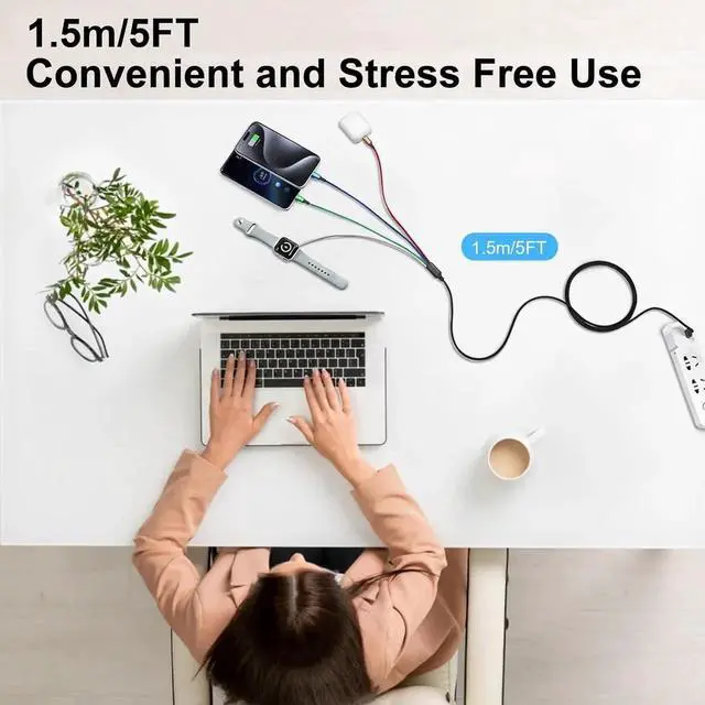 Alt view image 2 of 6 - Charger Compatible for Watch 4 in 2 Multi Charging Cable for Multiple Devices Upgraded Nylon Braided Charging Cord Compatible with iWatch Ultra SE 10-1 iPhone 16-13 Android Phone (5FT)