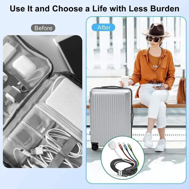 Alt view image 4 of 6 - Charger Compatible for Watch 4 in 2 Multi Charging Cable for Multiple Devices Upgraded Nylon Braided Charging Cord Compatible with iWatch Ultra SE 10-1 iPhone 16-13 Android Phone (5FT)