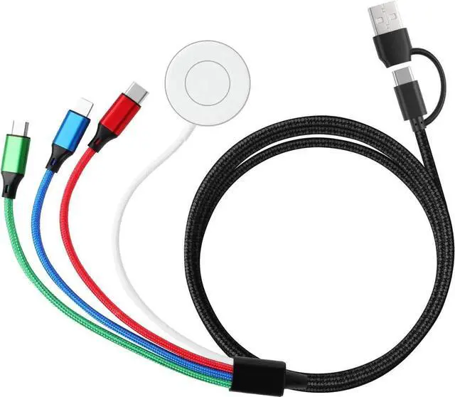 Main image of Charger Compatible for Watch 4 in 2 Multi Charging Cable for Multiple Devices Upgraded Nylon Braided Charging Cord Compatible with iWatch Ultra SE 10-1 iPhone 16-13 Android Phone (5FT)