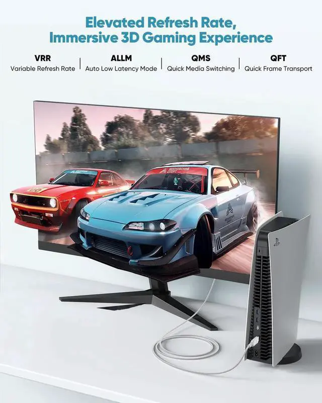 Alt view image 5 of 7 - JAENFONG 8K White HDMI Cable 6.6FT/2M 48Gbps Ultra High Speed HDMI 2.1 Cable eARC Braided HDMI Cord with 8K@60Hz 4K@120Hz HDR10+ Dolby 3D HDCP2.3 for Laptop/Monitor/HDTV/Soundbar/Blu-ray/PS5/Xbox