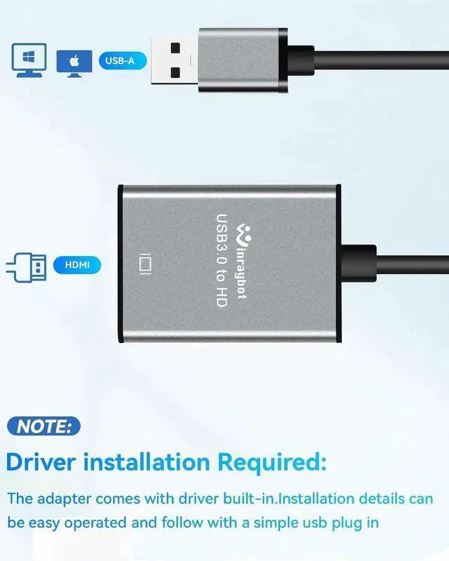 Alt view image 6 of 7 - JAENFONG USB to HDMI Adapter Hdmi to USBA for Monitor USB A to HDMI for MacBook HD MI Adapter Compatible with Windows 10/11 and Mac os 3.0 for 1080@60Hz
