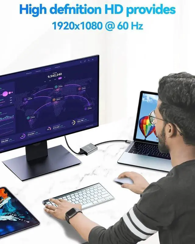 Alt view image 7 of 7 - JAENFONG USB to HDMI Adapter Hdmi to USBA for Monitor USB A to HDMI for MacBook HD MI Adapter Compatible with Windows 10/11 and Mac os 3.0 for 1080@60Hz