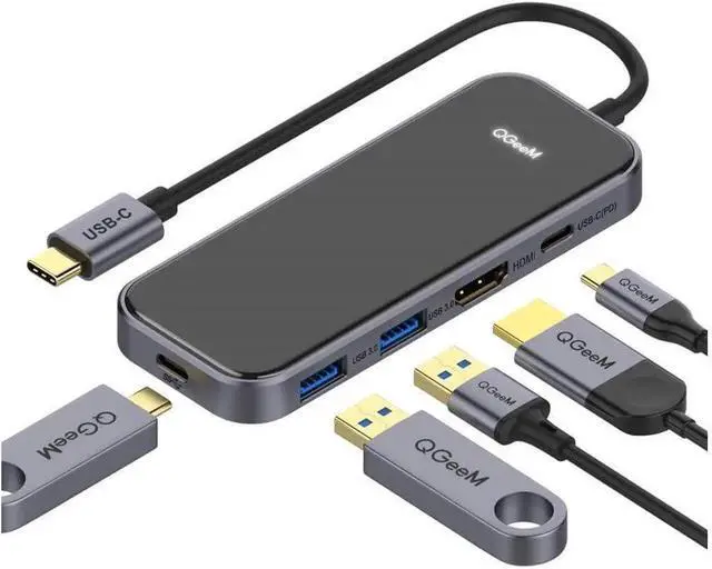Main image of JAENFONG USB C Hub 5 in 1 Multi-Port Digital AV Adapter 4K HDMI 100W Power Delivery 3 USB-A Data Ports USB C Dongle Compatible for MacBook Pro Air Ipad HP iMac iPhone 15 Pro/Pro etc.