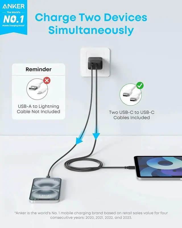 Alt view image 2 of 7 - iPhone 16 Charger 2-Pack 20W Fast USB C Charger Block for iPhone 16/16 Pro Max/15 Series/iPad Pro and More (Black 2 Pack & 2 Cable)