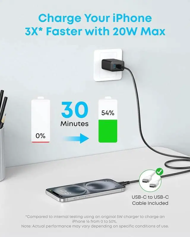 Alt view image 3 of 7 - iPhone 16 Charger 2-Pack 20W Fast USB C Charger Block for iPhone 16/16 Pro Max/15 Series/iPad Pro and More (Black 2 Pack & 2 Cable)