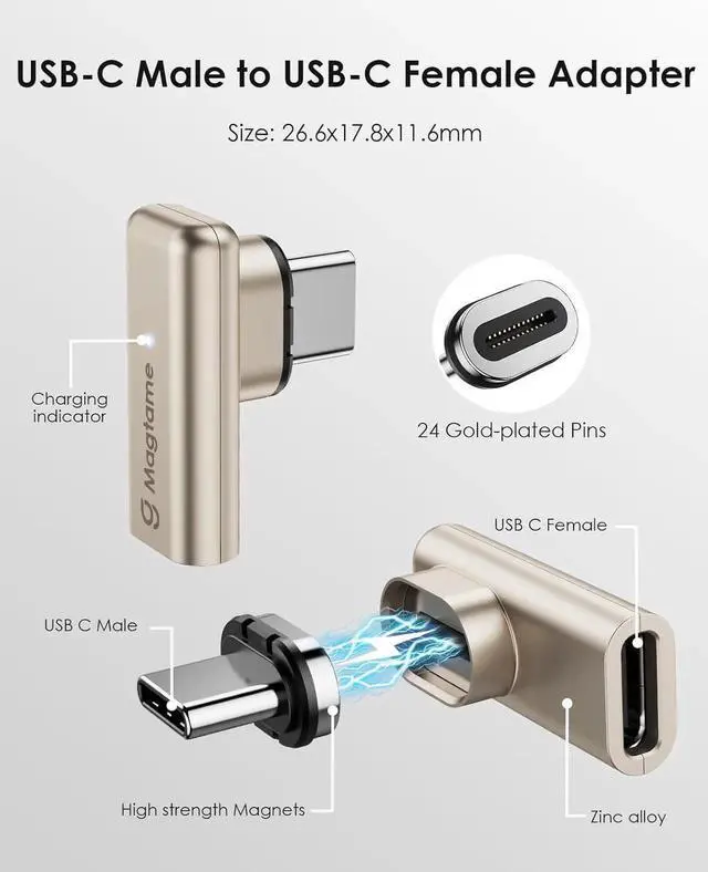 Alt view image 7 of 7 - JAENFONG 2Pack 24Pin 240W Magnetic Right Angle USB C Male to USB C Female Adapter 40Gbps Type C Adapter Extender 90 Degree 4K Video for USB 4 Steam Deck ROG Ally Switch PC Tablet iPhone 15 16