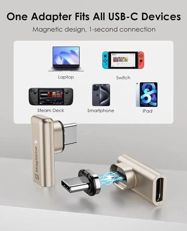 Alt view image 3 of 7 - JAENFONG 2Pack 24Pin 240W Magnetic Right Angle USB C Male to USB C Female Adapter 40Gbps Type C Adapter Extender 90 Degree 4K Video for USB 4 Steam Deck ROG Ally Switch PC Tablet iPhone 15 16