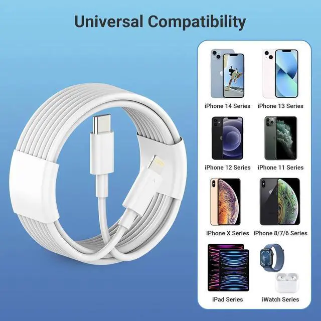 Alt view image 2 of 6 - USB C Charger iPhone Charger Fast Charging 3Pack 20W PD+QC3.0 USB A Dual Port Wall Charger Block with 6FT USB C to Lightning Cable Compatible with iPhone 14 Pro Max/13Pro/12/11/XS/XR/X