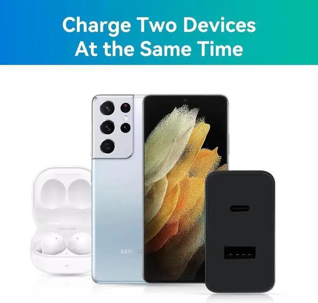 Alt view image 3 of 6 - USB C Charger Block 2 Pack 35W Dual Port Wall Charger QC PD3.0 USB C Fast Charging Block Type C Plug for Galaxy S23 S22 S21 Ultra/iPhone 15/14/13/12/11 and More USB C and USB A Devices (Black)