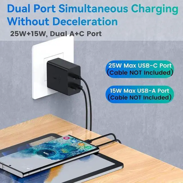 Alt view image 4 of 6 - USB C Charger Block 2 Pack 35W Dual Port Wall Charger QC PD3.0 USB C Fast Charging Block Type C Plug for Galaxy S23 S22 S21 Ultra/iPhone 15/14/13/12/11 and More USB C and USB A Devices (Black)