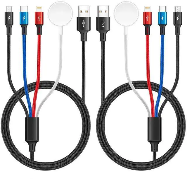 Main image of Upgraded Multi Charging Cable 3.5A 6Ft 4 in 1 Braided Multi Fast Charging Cord with Lightning/Type C/Micro port for Watch Charger Magnetic Wireless iWatch UItra/SE/Series 9-1/iPhone 15 14/Galaxy