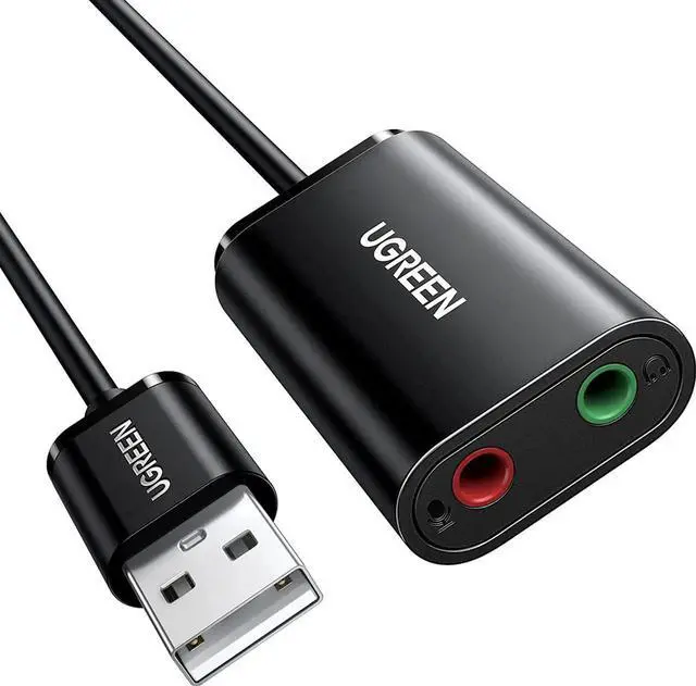 Main image of JAENFONG USB to Audio Jack Sound Card Adapter with Dual TRS 3-Pole 3.5mm Headphone and Microphone USB to Aux 3.5mm External Audio Converter for Windows Mac Linux PC Laptops Desktops PS5 Switch 2