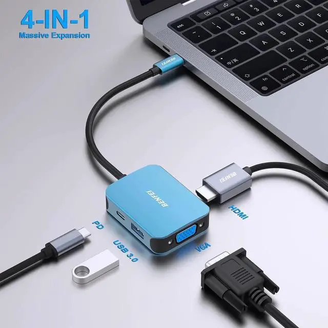 Alt view image 5 of 7 - JAENFONG USB C HUB 4-in-1 USB Type-C to HDMI VGA Adapter USB C to USB Adapter USB Type-C Power Delivery Compatible with iPhone 15 Pro/Max MacBook Pro/Air 2023 iPad Pro iMac S23 XPS 17
