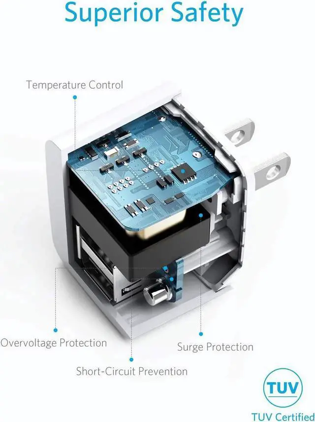Alt view image 2 of 7 - 2-Pack Dual Port 12W USB A Charger Block with Foldable Plug Charging Box Brick Cube for iPhone 16 15 14 13 12 Pro Max Galaxy S22 S21 Note 20