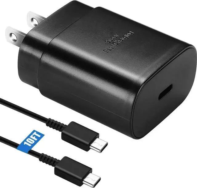 Main image of S25 S24 S23 S22 Fast Charger USB Type C Charger 25W Android Phone Charger Fast Charging Block & 10ft USB C Chargers Cable Cord for Galaxy S25/S24/S23/S22/S21/S20/Plus/Ultra/FE Black