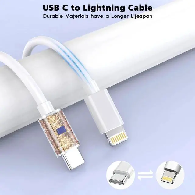 Alt view image 6 of 7 - iPhone Charger Fast Charging PD 20W USB C Wall Charger Block iPhone 14 Fast Charger with 3 FT USB C to Lightning Cable Cord Type-C Power Adapter Cube for iPhone 14/13/12/11/Xs Max/XR/X/8/7/SE/AirPods