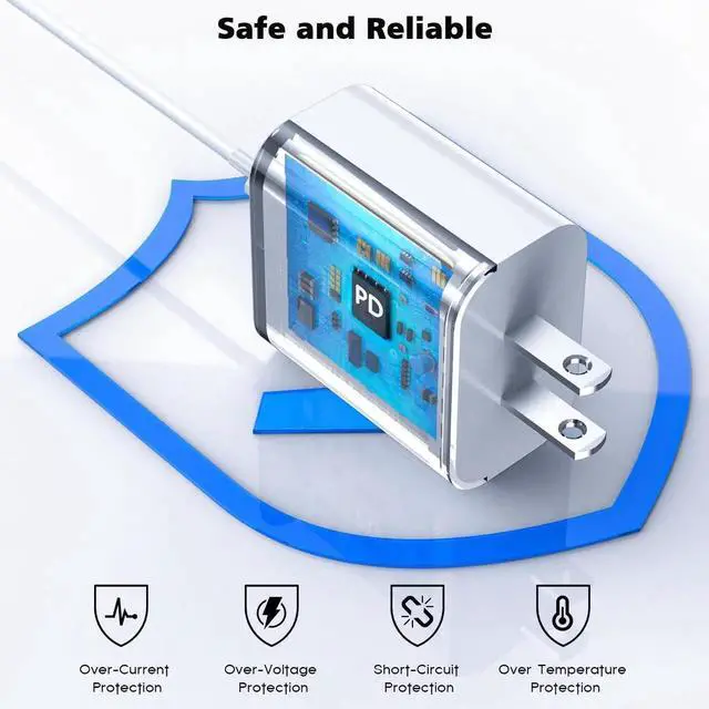 Alt view image 5 of 7 - iPhone Charger Fast Charging PD 20W USB C Wall Charger Block iPhone 14 Fast Charger with 3 FT USB C to Lightning Cable Cord Type-C Power Adapter Cube for iPhone 14/13/12/11/Xs Max/XR/X/8/7/SE/AirPods
