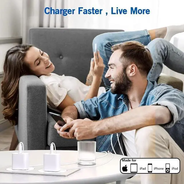 Alt view image 2 of 7 - iPhone Charger Fast Charging PD 20W USB C Wall Charger Block iPhone 14 Fast Charger with 3 FT USB C to Lightning Cable Cord Type-C Power Adapter Cube for iPhone 14/13/12/11/Xs Max/XR/X/8/7/SE/AirPods
