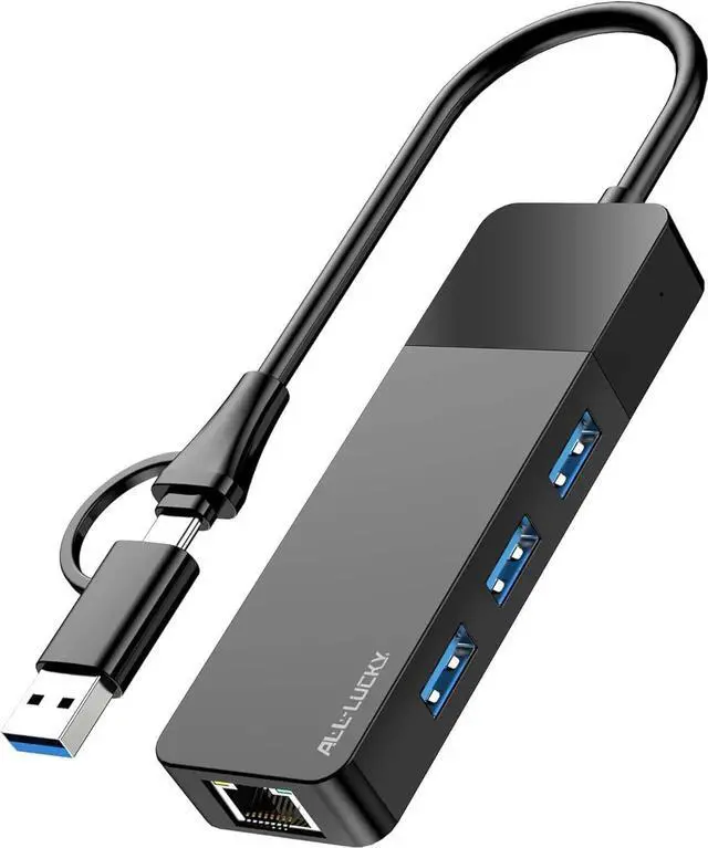 Main image of JAENFONG ALL-LUCKY USB to Ethernet Adapter 4 in 1 USB C to Ethernet Adapter Hub with 3 x USB 3.0 Port/Gigabit Internet Port High-Speed Network Hub Compatible for iMac MacBook ProiPad ProXPS