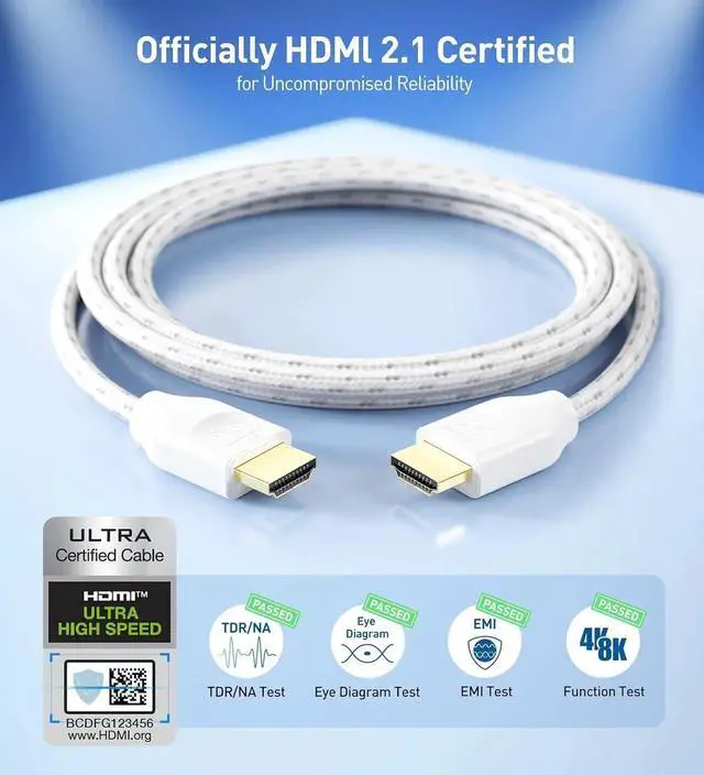 Alt view image 2 of 7 - JAENFONG [Ultra High Speed HDMI Certified] Braided 48Gbps 8K HDMI Cable 6.6 ft / 2m with 8K@60Hz 4K@240Hz and HDR Support for PS5 Xbox Series X/S RTX3080 / 3090 TV and More in White