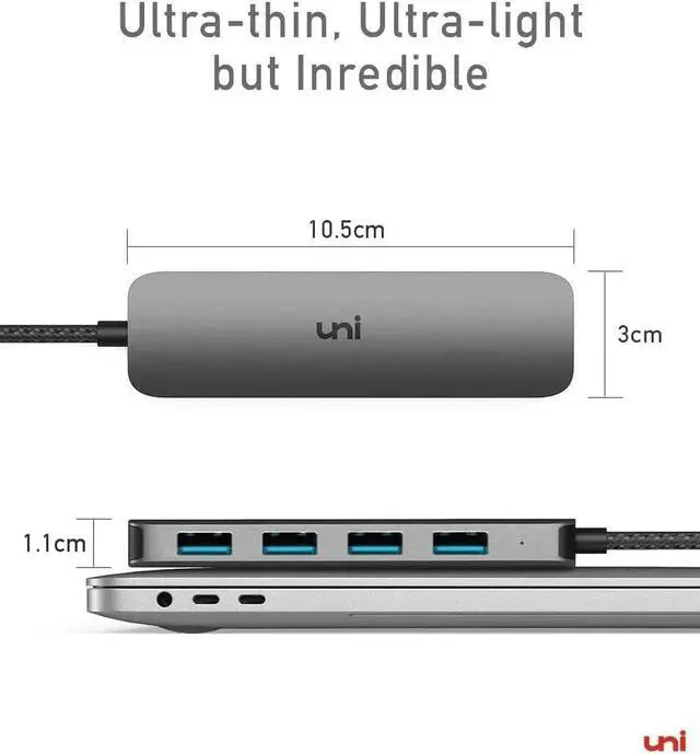Alt view image 3 of 7 - JAENFONG USB C to USB Hub Multiport Adapter Aluminum 4 Ports USB C Splitter for Laptop Slim Thunderbolt 3/4 Data USB Hub Compatible for MacBook Pro/Air iPad Pro Chromebook | Keyboard Mouse HDD