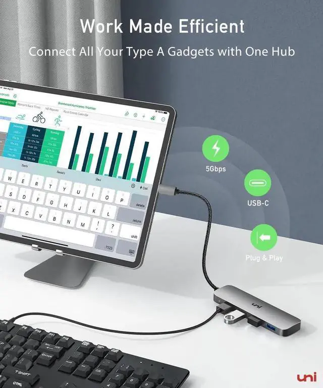 Alt view image 2 of 7 - JAENFONG USB C to USB Hub Multiport Adapter Aluminum 4 Ports USB C Splitter for Laptop Slim Thunderbolt 3/4 Data USB Hub Compatible for MacBook Pro/Air iPad Pro Chromebook | Keyboard Mouse HDD