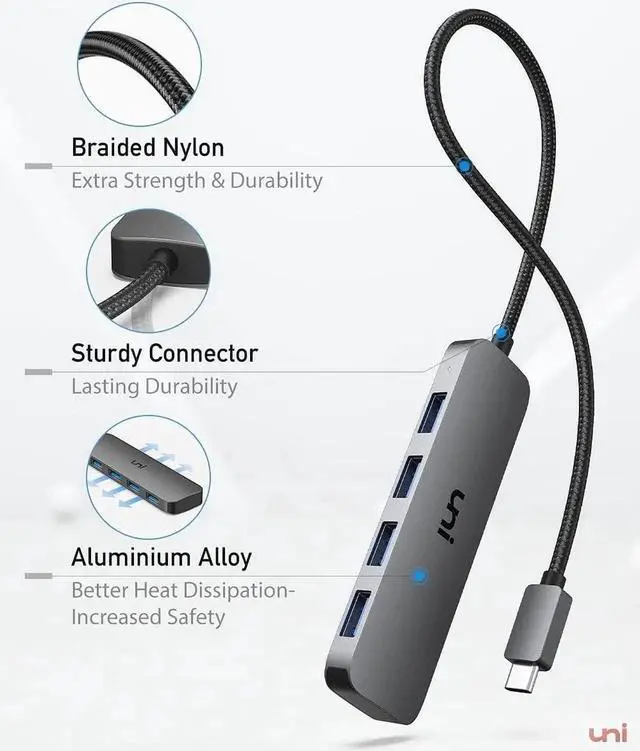Alt view image 6 of 7 - JAENFONG USB C to USB Hub Multiport Adapter Aluminum 4 Ports USB C Splitter for Laptop Slim Thunderbolt 3/4 Data USB Hub Compatible for MacBook Pro/Air iPad Pro Chromebook | Keyboard Mouse HDD
