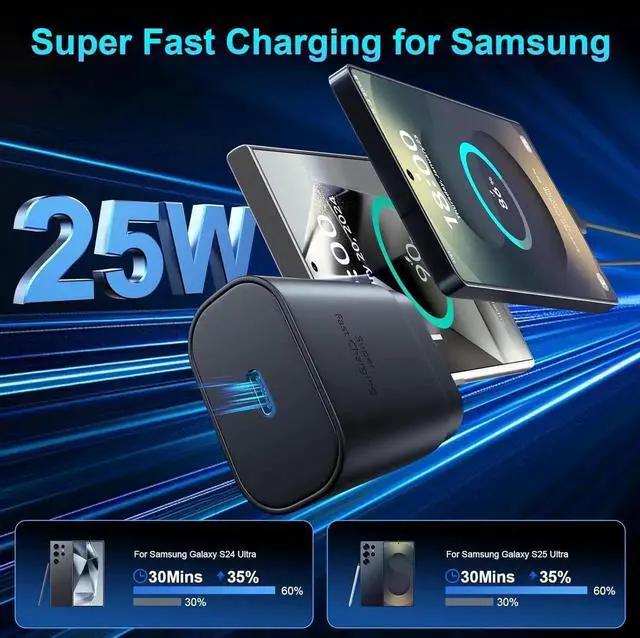 Alt view image 6 of 6 - Super Fast Charger Type C 25W USB C Wall Charger Fast Charging for Galaxy S25 Ultra/S25/S25+/S24+/S24 Ultra/S24/S24+/S23 Ultra/S22 Ultra/S21 with 10FT Long Android Type C Charger Cable 2Pack