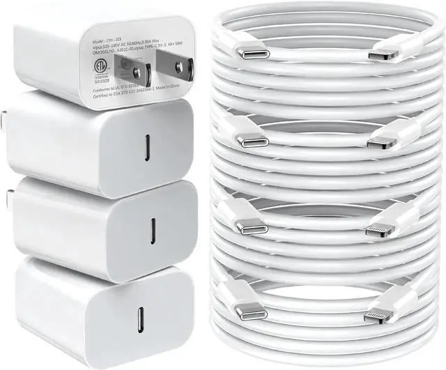 Alt view image 2 of 7 - iPhone Charger Fast Charging 20W PD USB C Wall Charger 4 Pack with 6FT Fast Charging Cable - Fast Charger for iPhone 14/14 Pro Max/13/13 Pro/12/12 Pro/11/11 Pro/XS iPad
