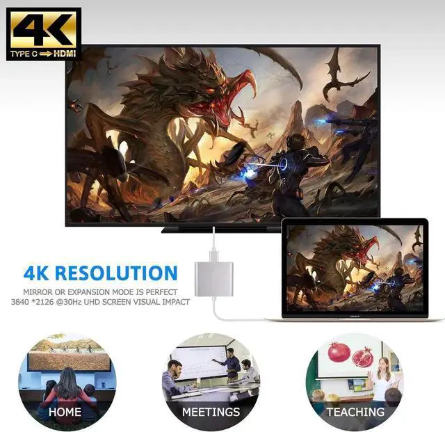 Alt view image 4 of 7 - JAENFONG USB C to HDTV Adapter USB Type C Adapter Multiport AV Converter with 4K HDTV Output C Port & 3.0 Fasting Charging Port Compatible for MacBook Pro MacBook Air 2019/2018 iPad Pro 2019