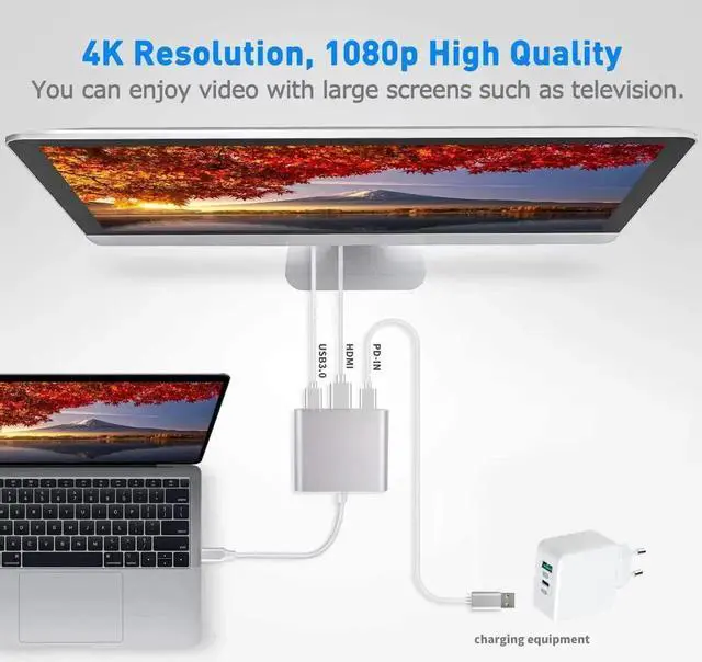 Alt view image 7 of 7 - JAENFONG USB C to HDTV Adapter USB Type C Adapter Multiport AV Converter with 4K HDTV Output C Port & 3.0 Fasting Charging Port Compatible for MacBook Pro MacBook Air 2019/2018 iPad Pro 2019