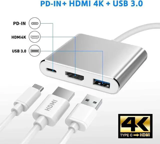 Alt view image 2 of 7 - JAENFONG USB C to HDTV Adapter USB Type C Adapter Multiport AV Converter with 4K HDTV Output C Port & 3.0 Fasting Charging Port Compatible for MacBook Pro MacBook Air 2019/2018 iPad Pro 2019
