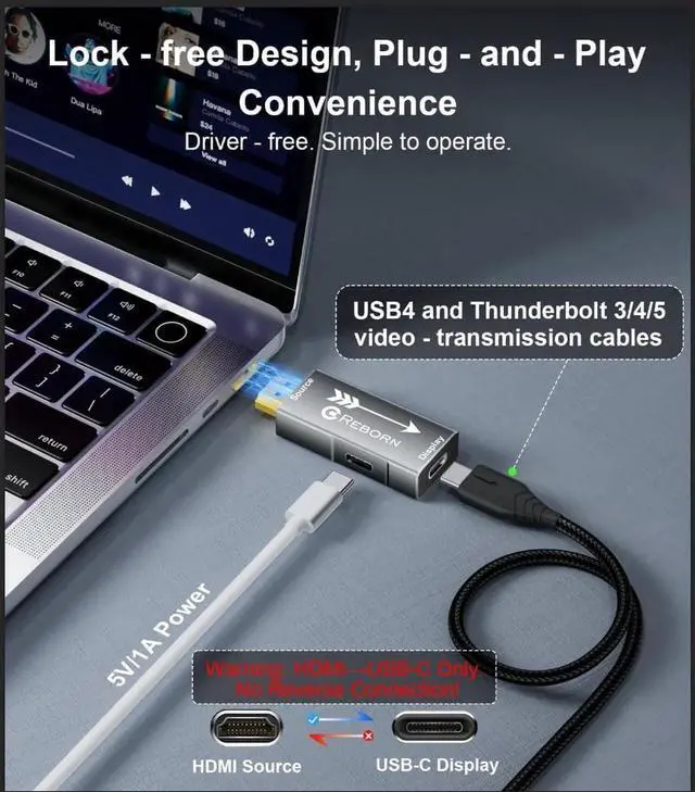 Alt view image 4 of 7 - JAENFONG HDMI to USB C Adapter 4K 60Hz | Uni-Directional HDMI Source to USB-C Display Adapter for AR Glasses XREAL OneAir 2 Pro/VITURE Pro/RayNeo Air 2s/Rokid PS5 Portable Monitors - 1 Pack