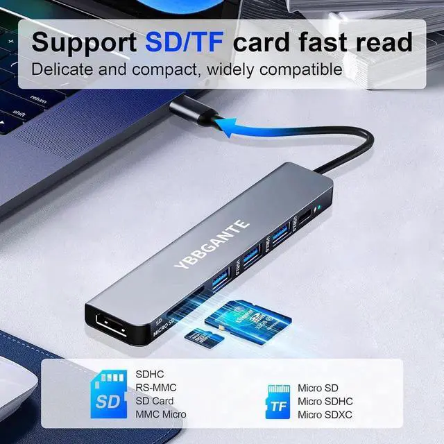 Alt view image 7 of 7 - JAENFONG USBC Multiport Adapter USB c to USB hub 7 in 1 dongle Adapter USB c hub multiport Adapter with SD Card Reader 100W PD 4K30hz hdmi USB hub USB C Adapter for MacBook Pro