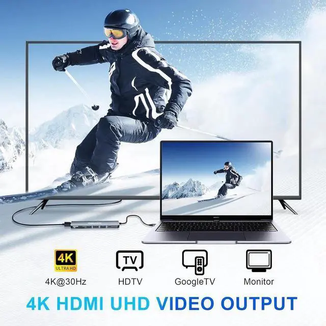 Alt view image 4 of 7 - JAENFONG USBC Multiport Adapter USB c to USB hub 7 in 1 dongle Adapter USB c hub multiport Adapter with SD Card Reader 100W PD 4K30hz hdmi USB hub USB C Adapter for MacBook Pro