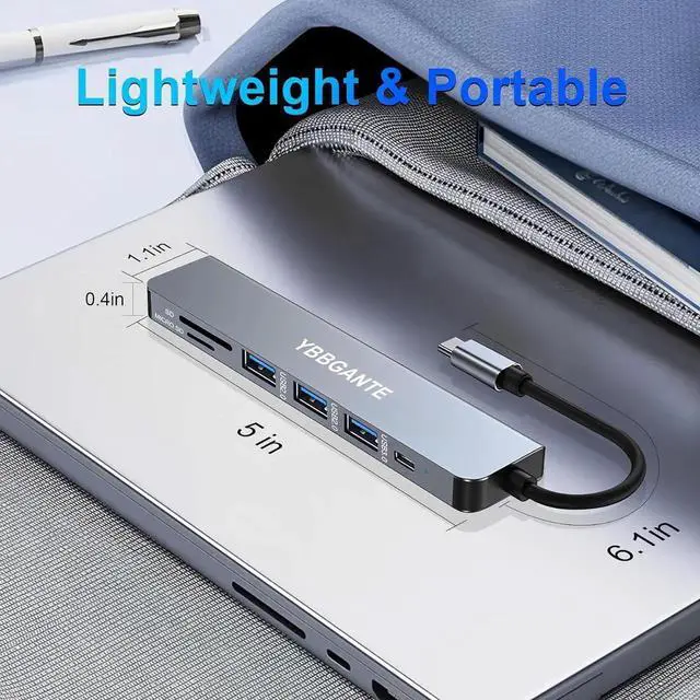 Alt view image 2 of 7 - JAENFONG USBC Multiport Adapter USB c to USB hub 7 in 1 dongle Adapter USB c hub multiport Adapter with SD Card Reader 100W PD 4K30hz hdmi USB hub USB C Adapter for MacBook Pro