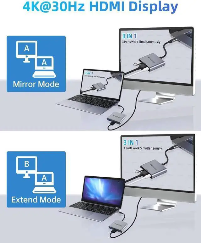 Alt view image 7 of 7 - usbc to hdmi Adapter hdmi to USB c with 100W PD & USB 3.0 4K HDMI to Typec Adapter USB C Hub Multiport AV Converter Compatible with MacBook Laptops iPhone PC Nintendo Switch steam Deck rog Ally