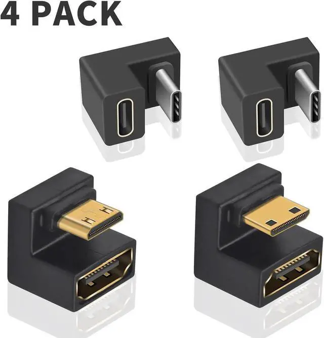 Alt view image 3 of 7 - JAENFONG 8K 180 Degree Mini HDMI to HDMI 2.1 Adapter (Up&Down) 180 Degree USB C to USB C Adapter 10Gbps for Portable Monitor Laptop Tablet (4 Pack