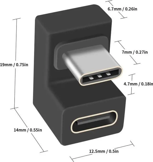 Alt view image 5 of 7 - JAENFONG 8K 180 Degree Mini HDMI to HDMI 2.1 Adapter (Up&Down) 180 Degree USB C to USB C Adapter 10Gbps for Portable Monitor Laptop Tablet (4 Pack