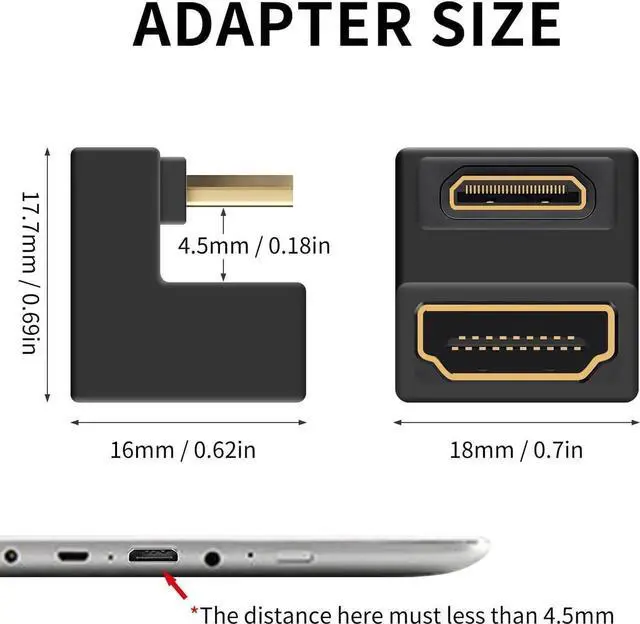 Alt view image 4 of 7 - JAENFONG 8K 180 Degree Mini HDMI to HDMI 2.1 Adapter (Up&Down) 180 Degree USB C to USB C Adapter 10Gbps for Portable Monitor Laptop Tablet (4 Pack