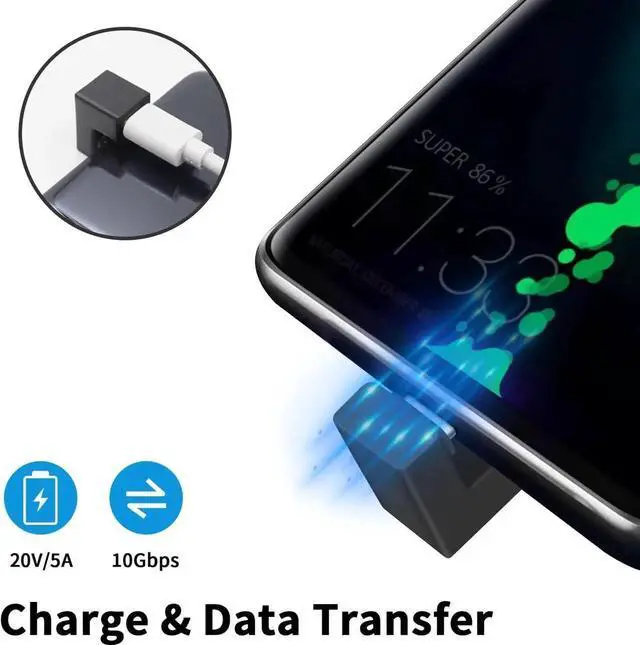 Alt view image 7 of 7 - JAENFONG 8K 180 Degree Mini HDMI to HDMI 2.1 Adapter (Up&Down) 180 Degree USB C to USB C Adapter 10Gbps for Portable Monitor Laptop Tablet (4 Pack