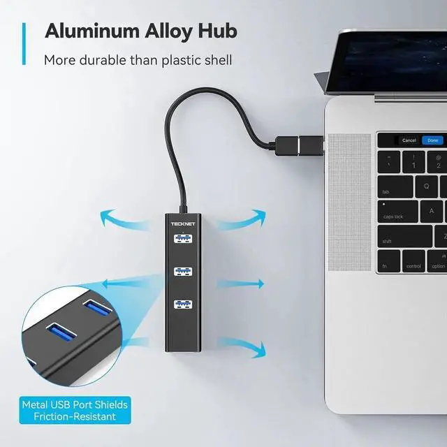 Alt view image 7 of 7 - JAENFONG USB C to Ethernet Aluminum 3 Port USB 3.0 Hub with RJ45 10/100/1000 Gigabit Ethernet Adapter Converter LAN Wired Network Adapter for Laptop