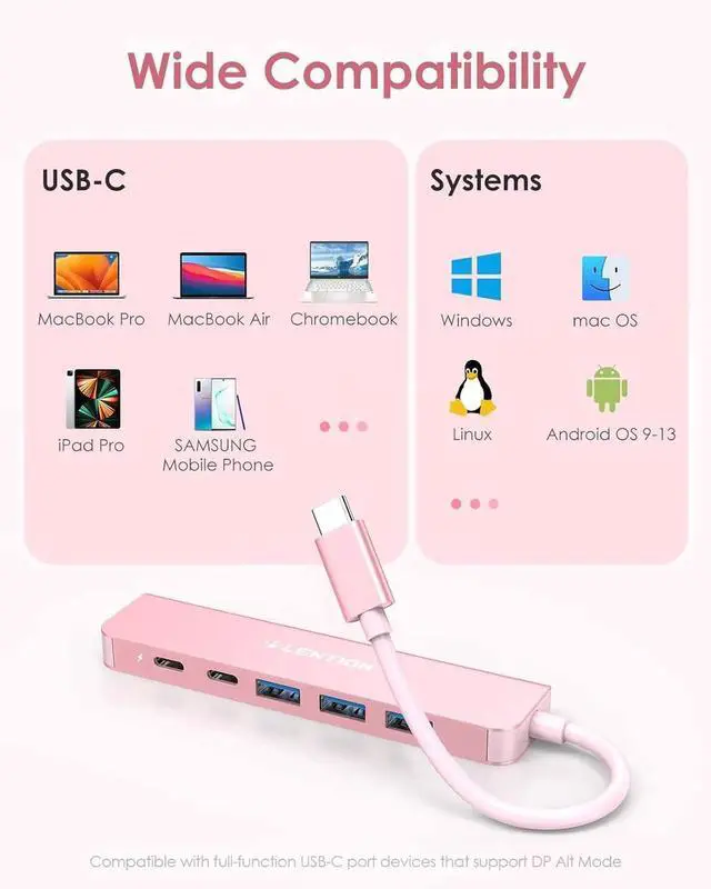 Alt view image 6 of 7 - JAENFONG USB C Hub Multiport with 4K HDMI Port 3xUSB-A Ports USB-C Data Port 100W PD Port Compatible New MacBook Pro/Air iPhone 15 Pro/Pro Max Surface Chromebook More(CE35s Rose Gold)
