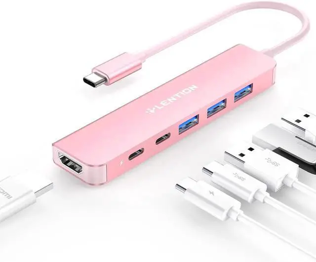 Main image of JAENFONG USB C Hub Multiport with 4K HDMI Port 3xUSB-A Ports USB-C Data Port 100W PD Port Compatible New MacBook Pro/Air iPhone 15 Pro/Pro Max Surface Chromebook More(CE35s Rose Gold)